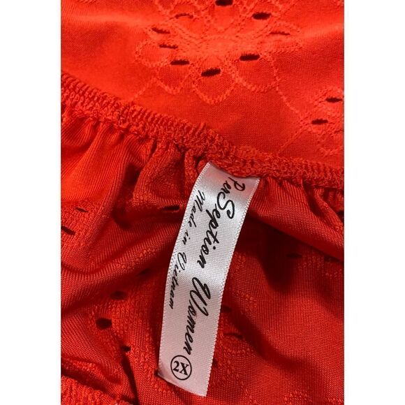 Per Seption Red Ruffle Sleeve Eyelet Top Size 2X NWOT - Picture 4 of 5